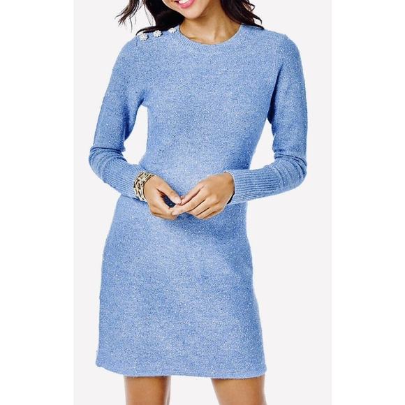 Lilly Pulitzer Morgen Sequined Sweaterdress in Blue Metallic Size L Long Sleeves - Picture 1 of 9